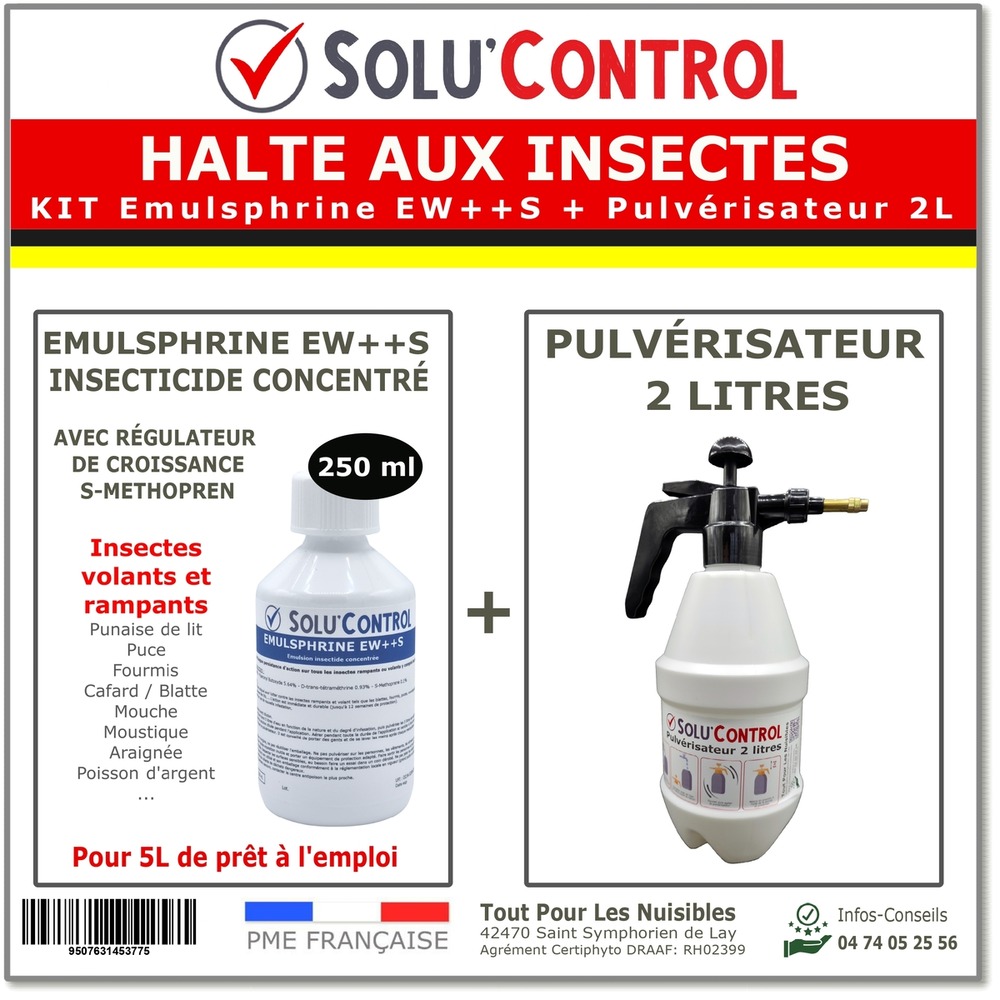 Halte aux insectes – kit insecticide concentré 5l avec s-methopren + pulvérisateur 2l