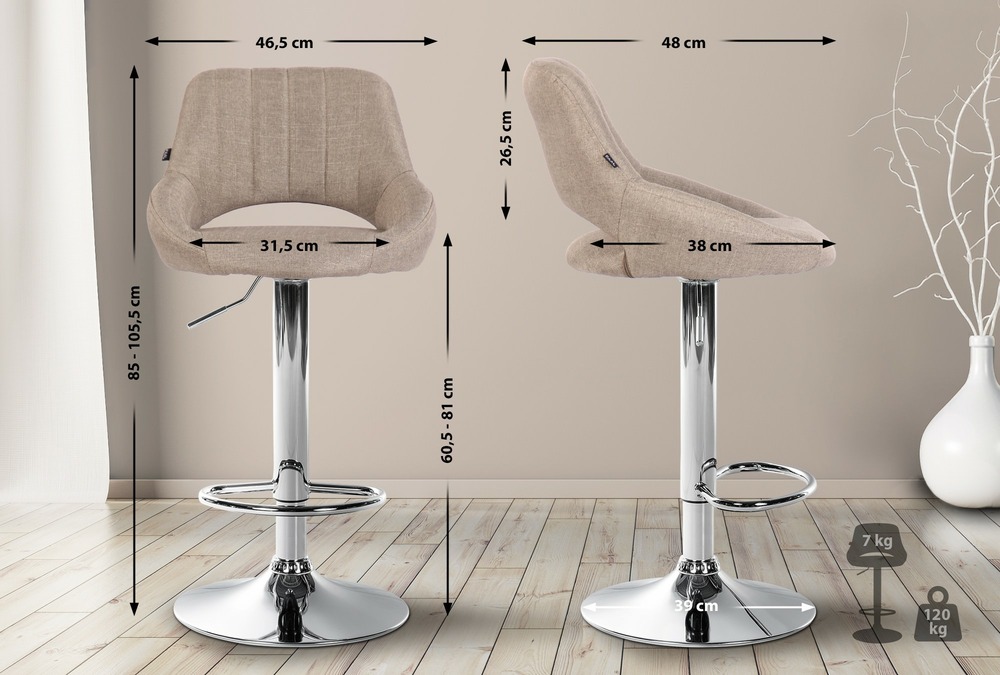 Tabouret de bar milet tissu chromé