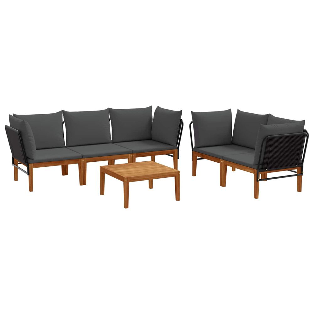 6 pc bois d'acacia massif et corde naturel
