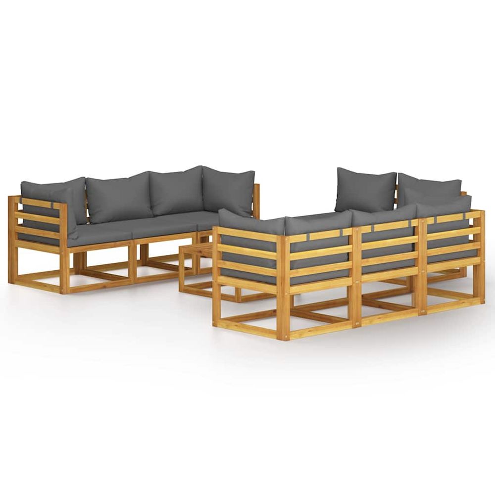 Salon de jardin 9 pcs avec coussin bois d'acacia solide