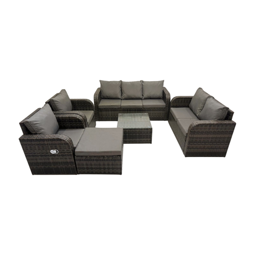 8 places ensemble de meubles de jardin rattan outdoor canapé lounge fauteuil avec table basse carrée grand tabouret gris foncé mixte