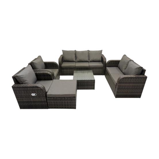 8 places ensemble de meubles de jardin rattan outdoor canapé lounge fauteuil avec table basse carrée grand tabouret gris foncé mixte