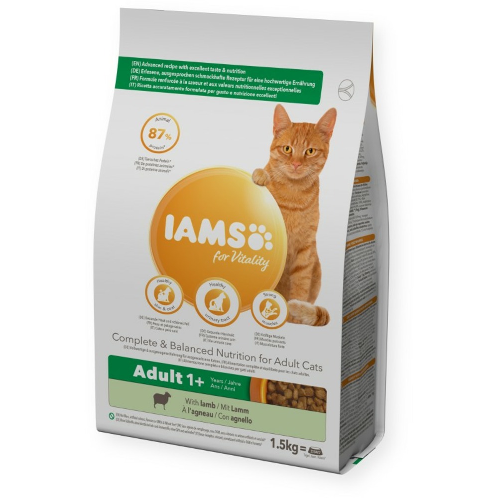 Croquettes chat agneau - iams for vitality 1,5 kg