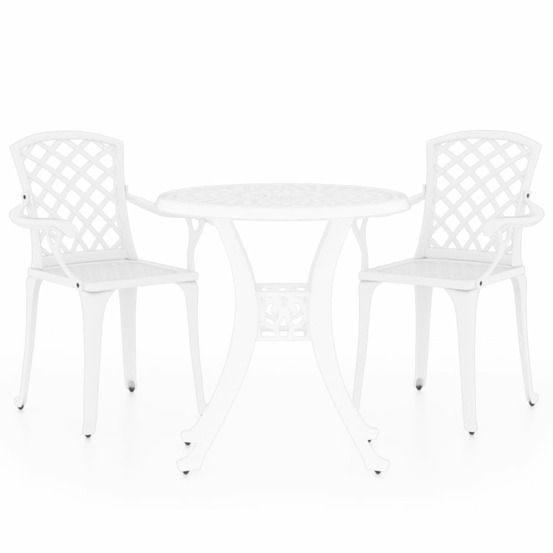 Ensemble de bistro jardin meuble extérieur terrasse 3 pièces aluminium coulé blanc