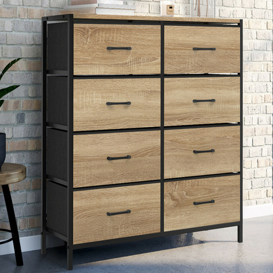 Commode 8 tiroirs en tissu utah 80 cm meuble de rangement design industriel