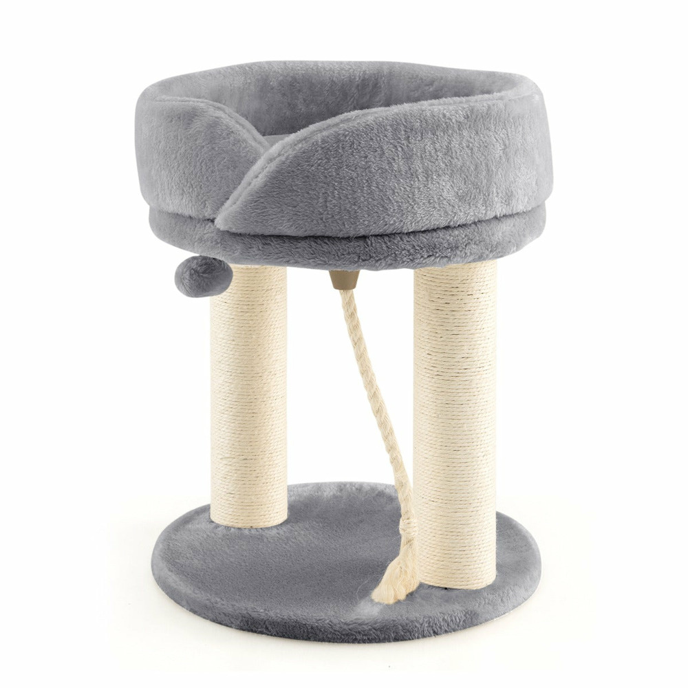 Arbre à chat tour d'arbre griffoir 2 plateformes avec perchoir à dessus souple boule de fourrure 53 cm corde en sisal gris 20