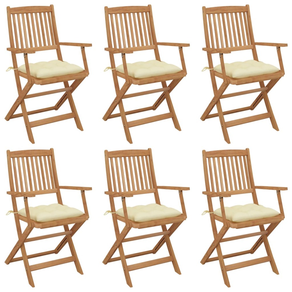 Chaises pliables de jardin lot de 6 avec coussins bois d'acacia