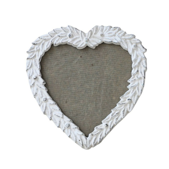 Cadre photo en fonte blanche à poser en forme de coeur ø.15 cm