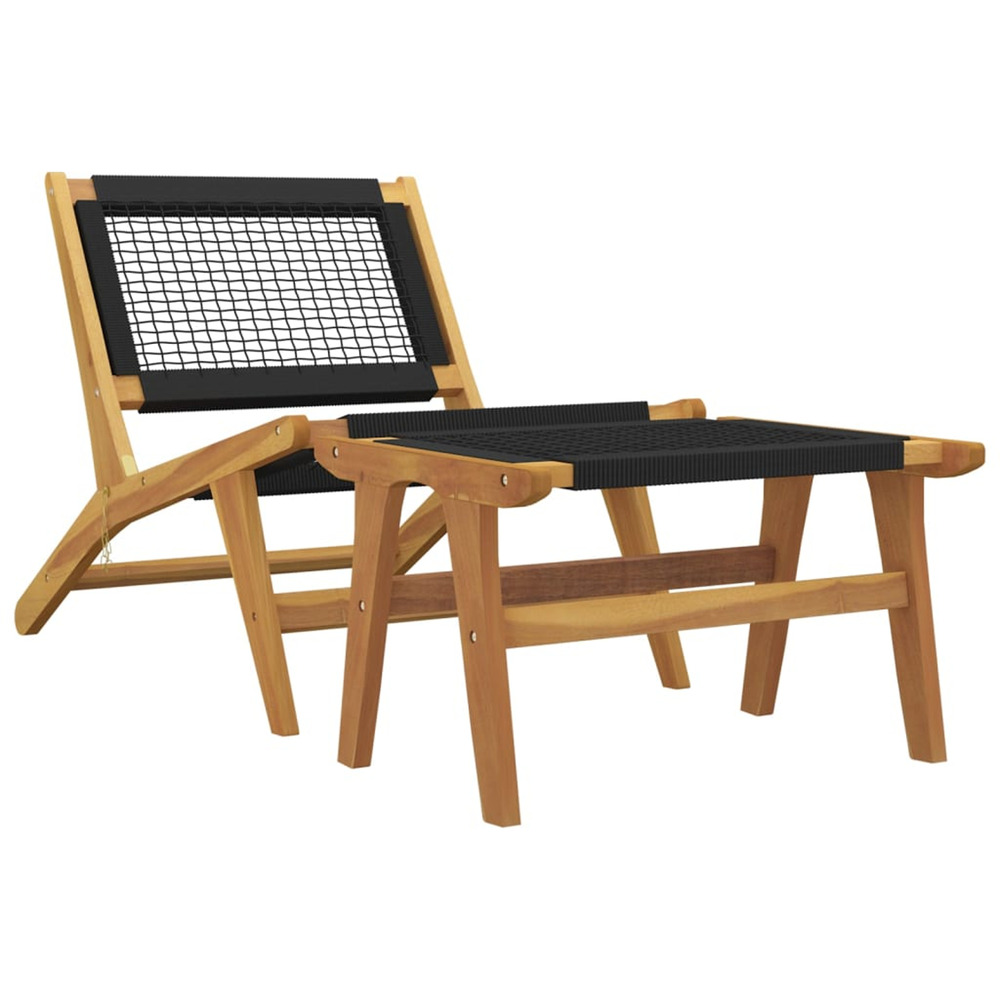 Chaise de jardin et repose-pieds bois teck solide et polyester