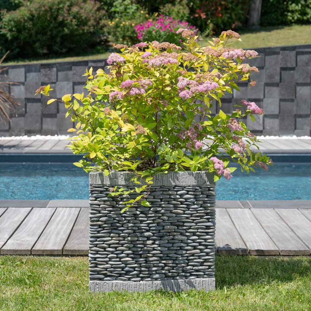 Pot bac jardinière carré cube galet 50cm jardin zen terasse