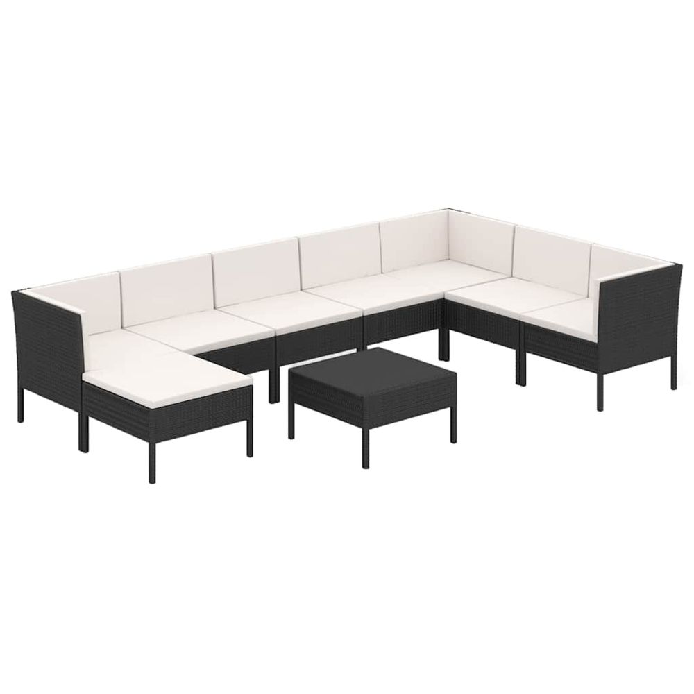 Salon de jardin 9 pcs avec coussins résine tressée noir