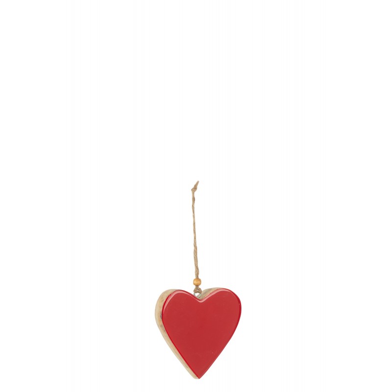 Coeur à accrocher en bois rouge 9.5x10x1.5 cm