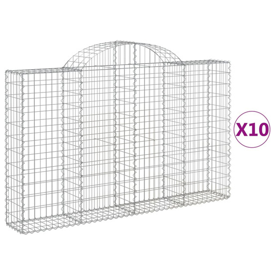 Paniers à gabions arqués 10 pcs 200x30x120/140 cm fer galvanisé