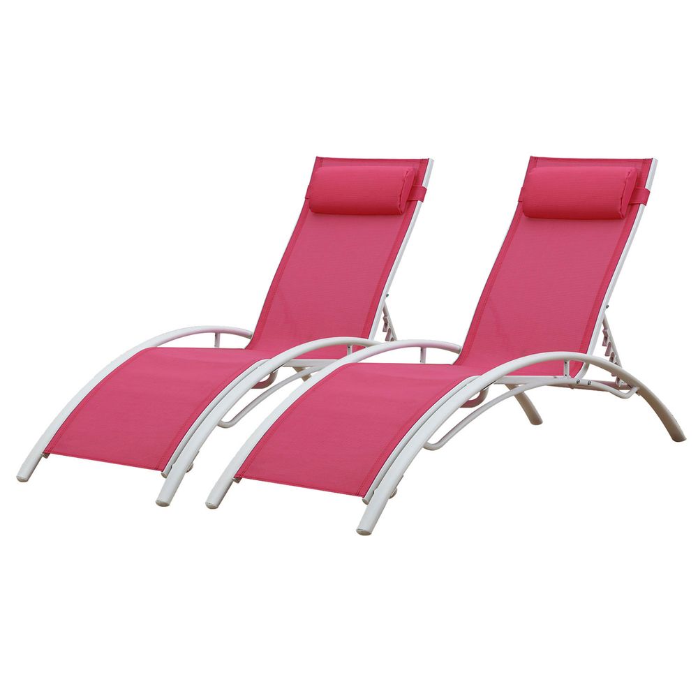 Lot de 2 transats galapagos en textilène rose - aluminium blanc