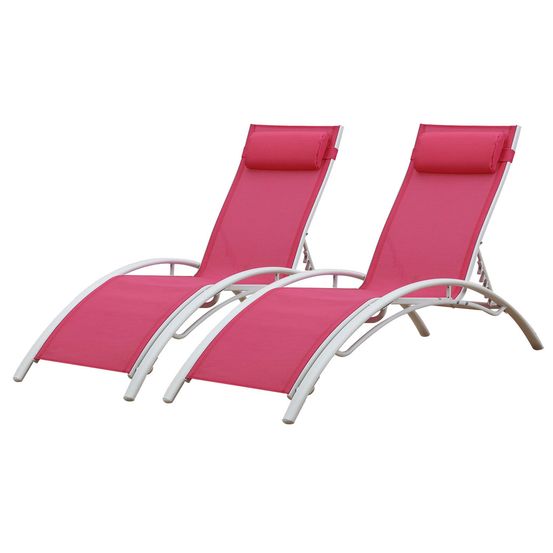 Lot de 2 transats galapagos en textilène rose - aluminium blanc