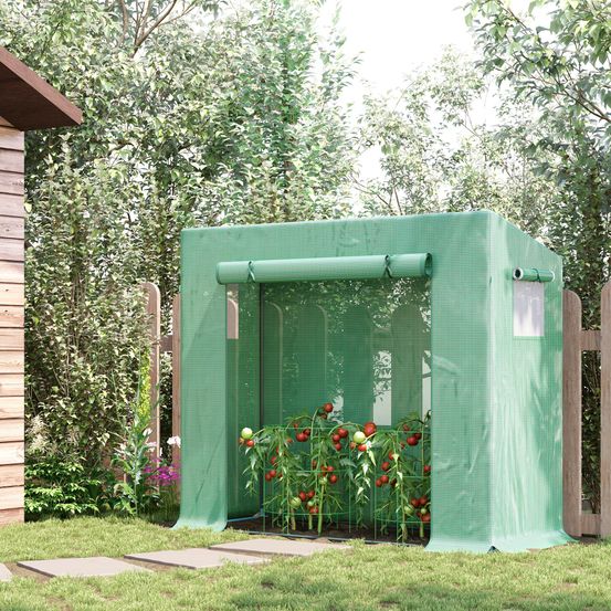 Serre de jardin tunnel acier 200 x 76 x 168 cm verte potager porte enroulable - comfortxl outdoor living