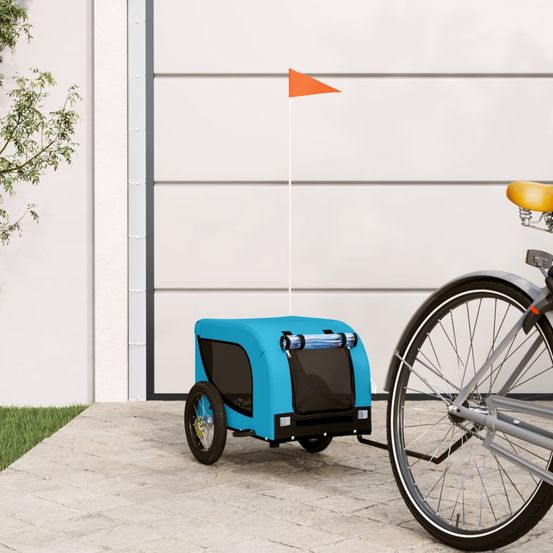 Remorque vélo petit chien 30kg acier et tissu pliable bleu et noir