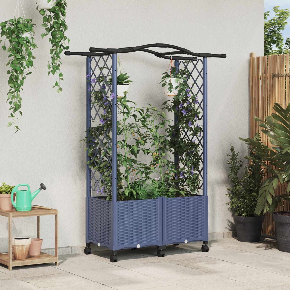 Jardinière surélevée pp treillage pour balcon suspensions florales et roues 125x40x144cm gris