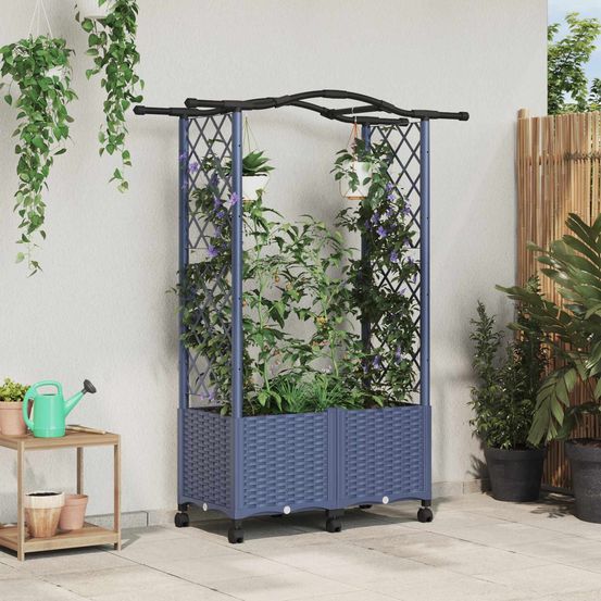 Jardinière surélevée pp treillage pour balcon suspensions florales et roues 125x40x144cm gris