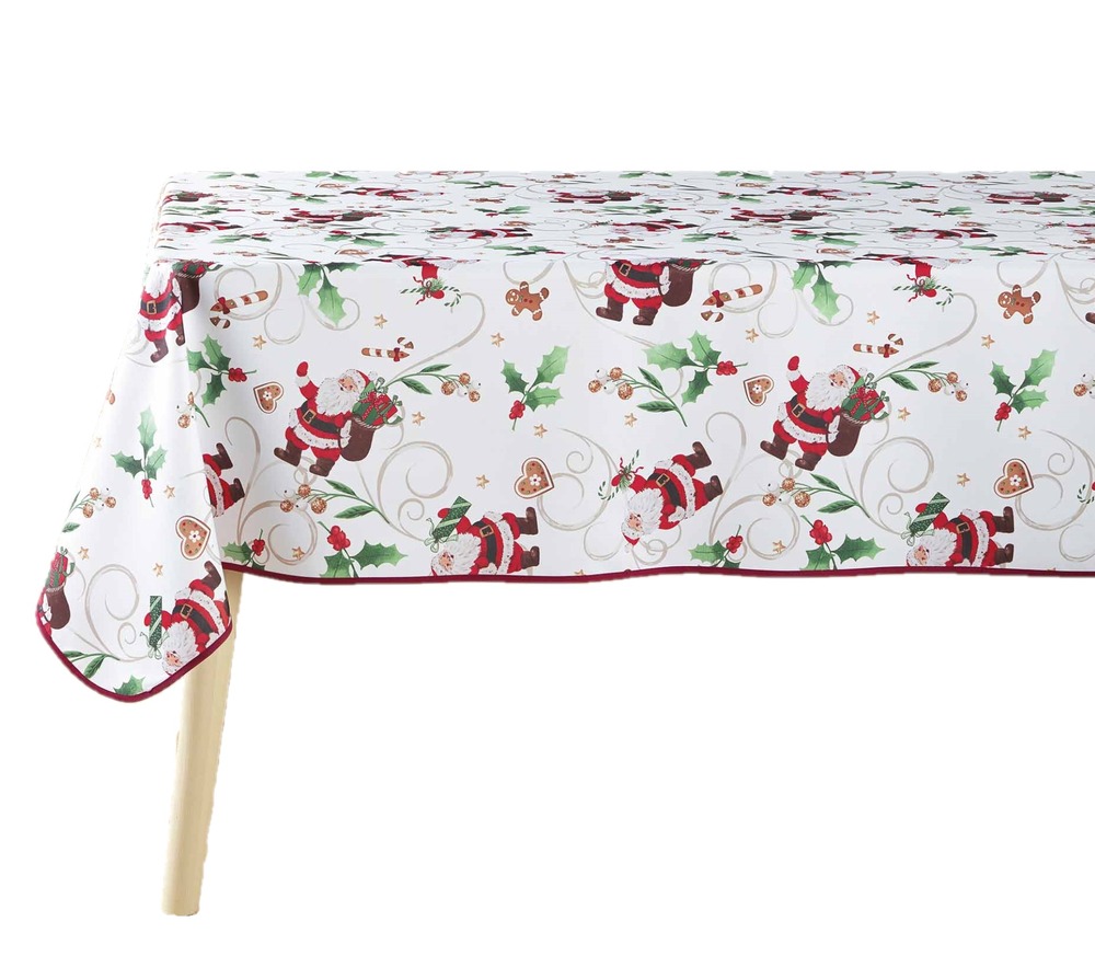 Nappe rectangle 150 x 300 cm pere noel enchante blanc