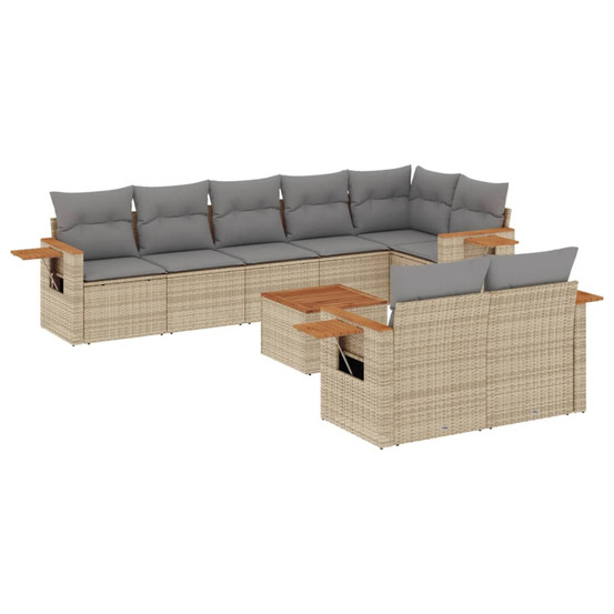 Salon de jardin avec coussins 9 pcs beige résine tressée