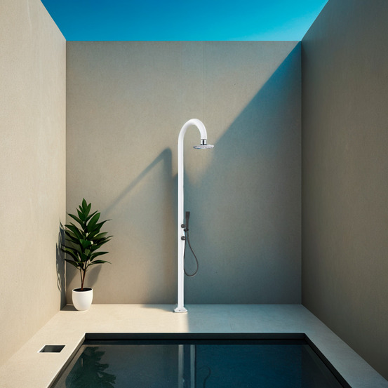 Douche blanche alu avec led douchette capteur et double arrivee