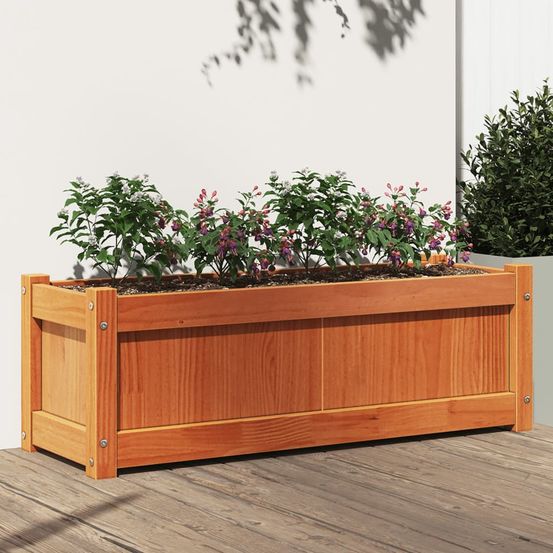 Grande jardinière en pin massif finition cire marron pour extérieur 90 cm