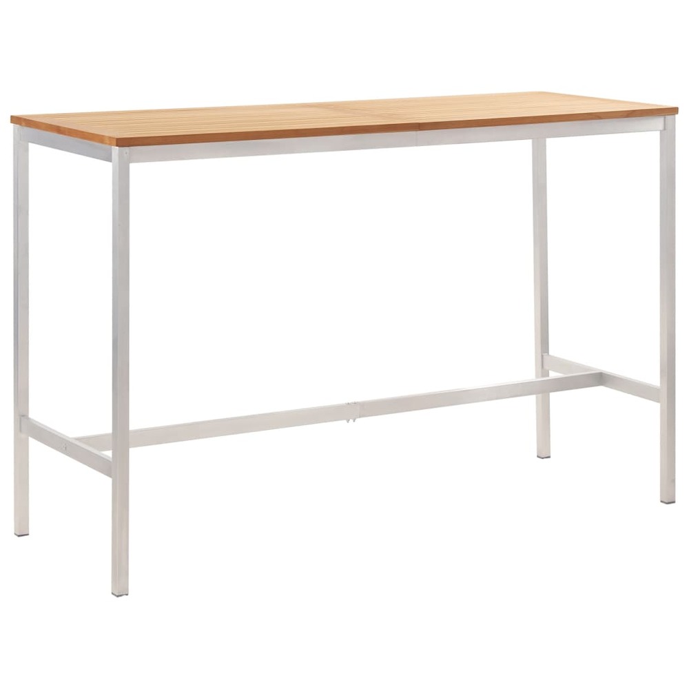 Table de bar 160x60x105 cm bois de teck solide et inox