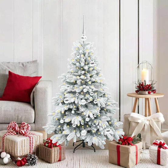 Sapin de noël réaliste 120 cm tout-en-un avec 150 lumières led et boules