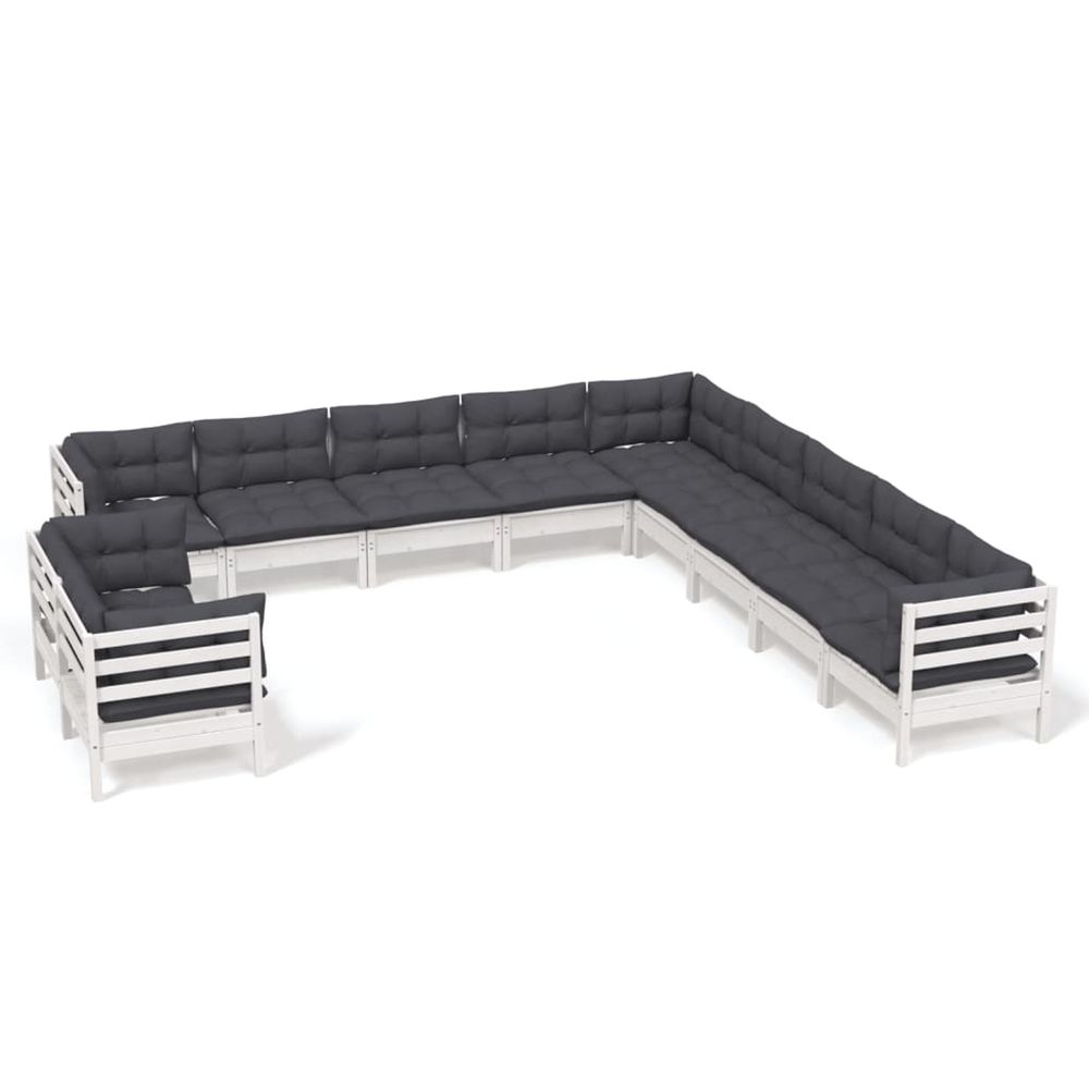 Salon de jardin 11 pcs avec coussins blanc bois de pin solide