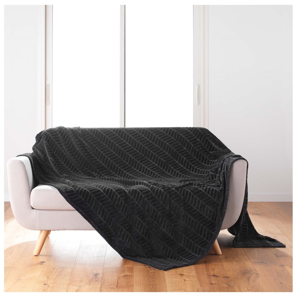Plaid flanelle 180 x 220 cm aryas noir