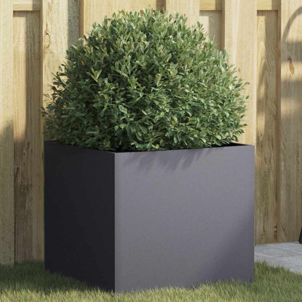 Grand bac à fleurs carré acier pour terrasse jardin anthracite 42x40x39 cm