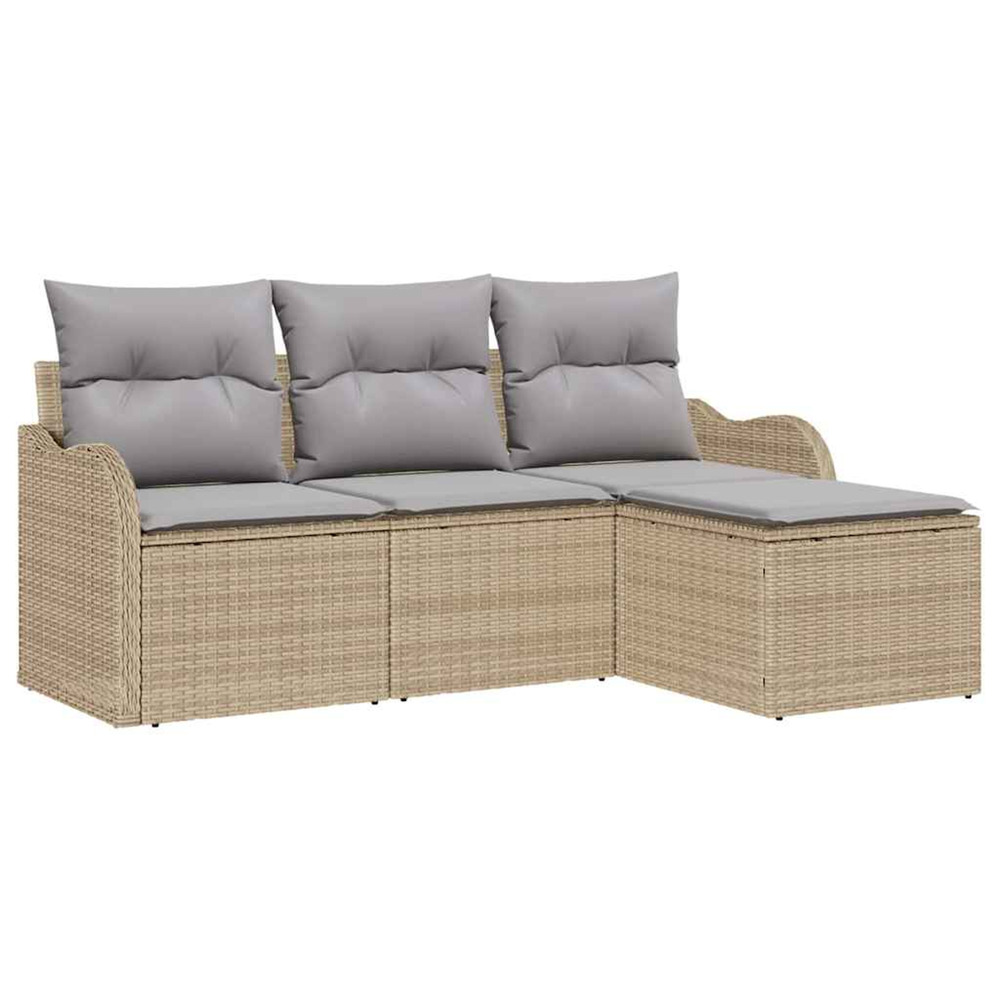 Ensemble de canapé de jardin 4 pcs beige polyrotin