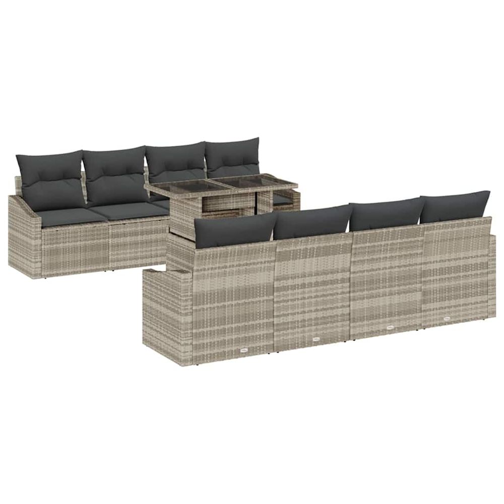 Ensemble de canapé de jardin 9 pc gris clair polyrotin