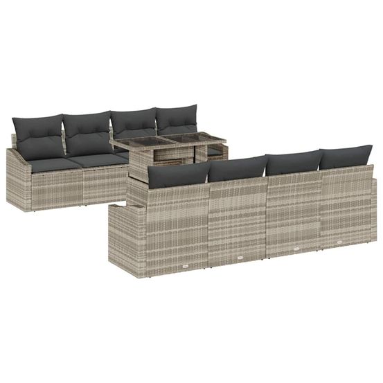 Ensemble de canapé de jardin 9 pc gris clair polyrotin
