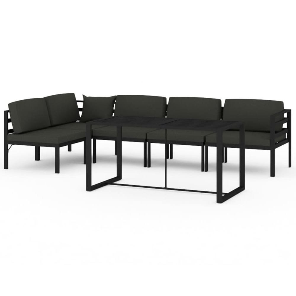 Salon de jardin 6 pcs avec coussins aluminium anthracite