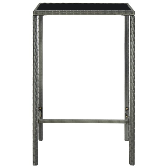 Table de bar de jardin gris 70x70x110cm résine tressée et verre