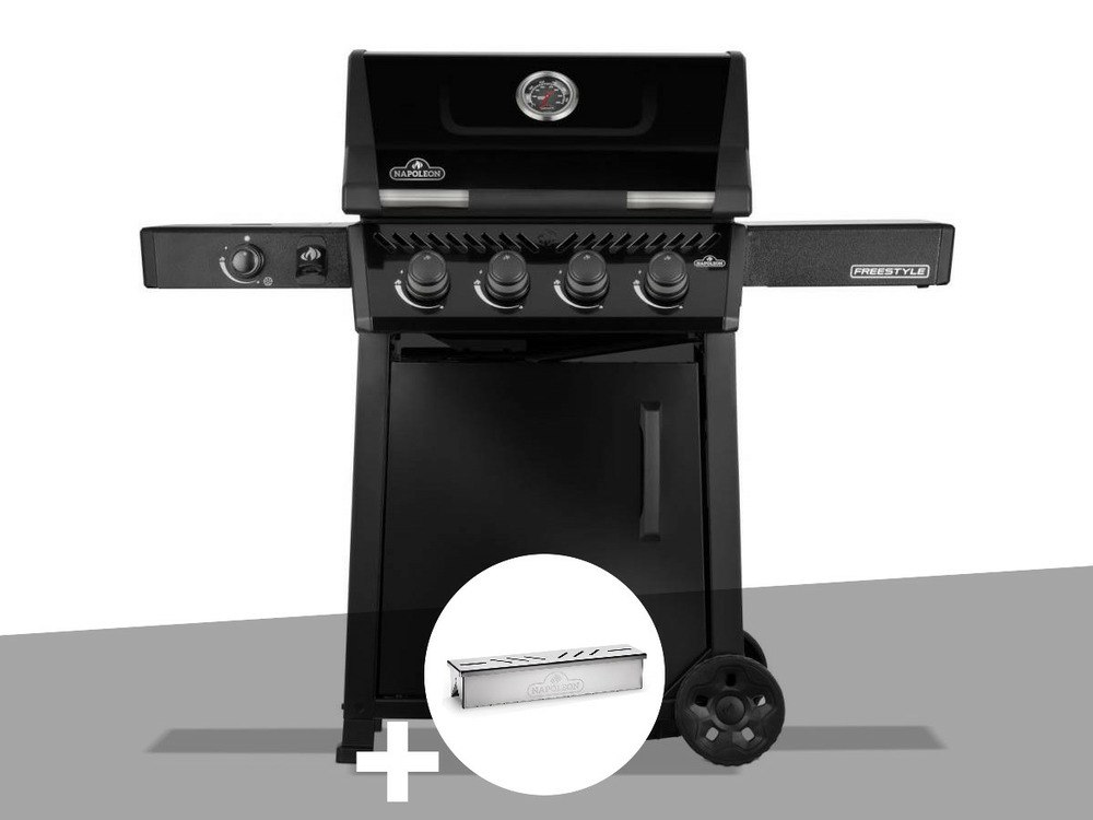 Barbecue gaz freestyle 425 noir 4 brûleurs + 1 réchaud latéral + boitier de fuma