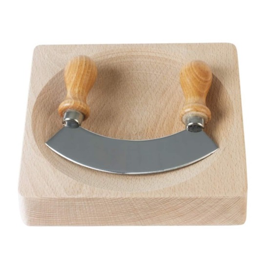 Pack hachoir demi-lune + bol persillade en bois