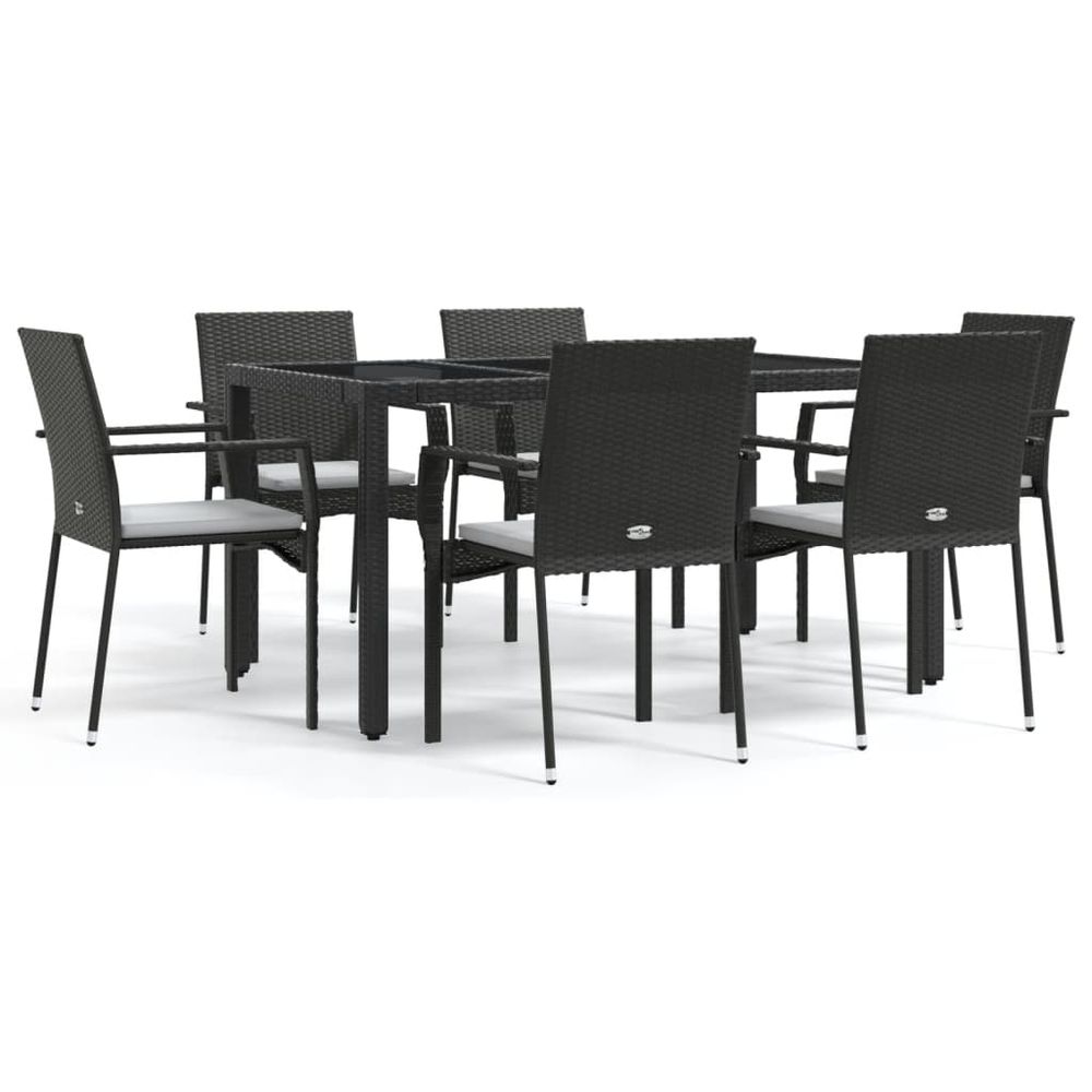 Ensemble à manger de jardin coussins 7pcs noir résine tressée