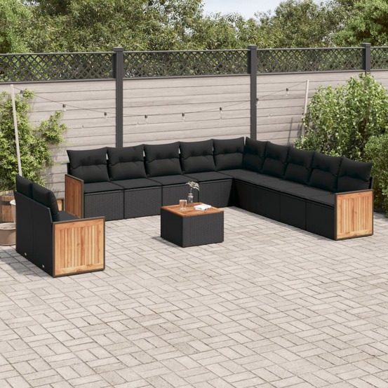 Salon de jardin 12 pcs avec coussins noir résine tressée