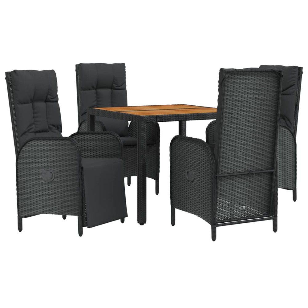 Mobilier à dîner de jardin et coussins 5 pièces noir résine tressée