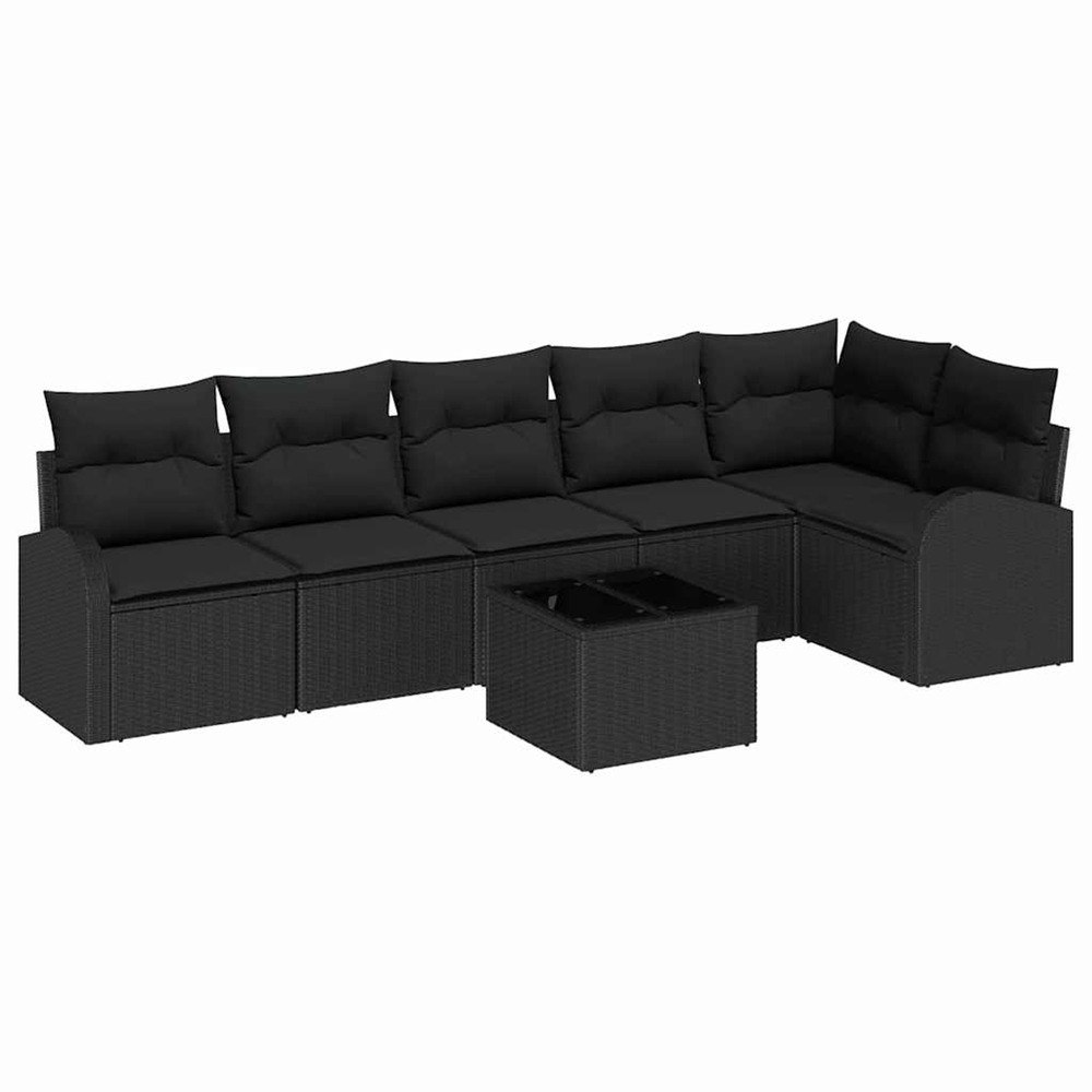 Ensemble de canapés avec coussin 7 pcs noir polyrotin