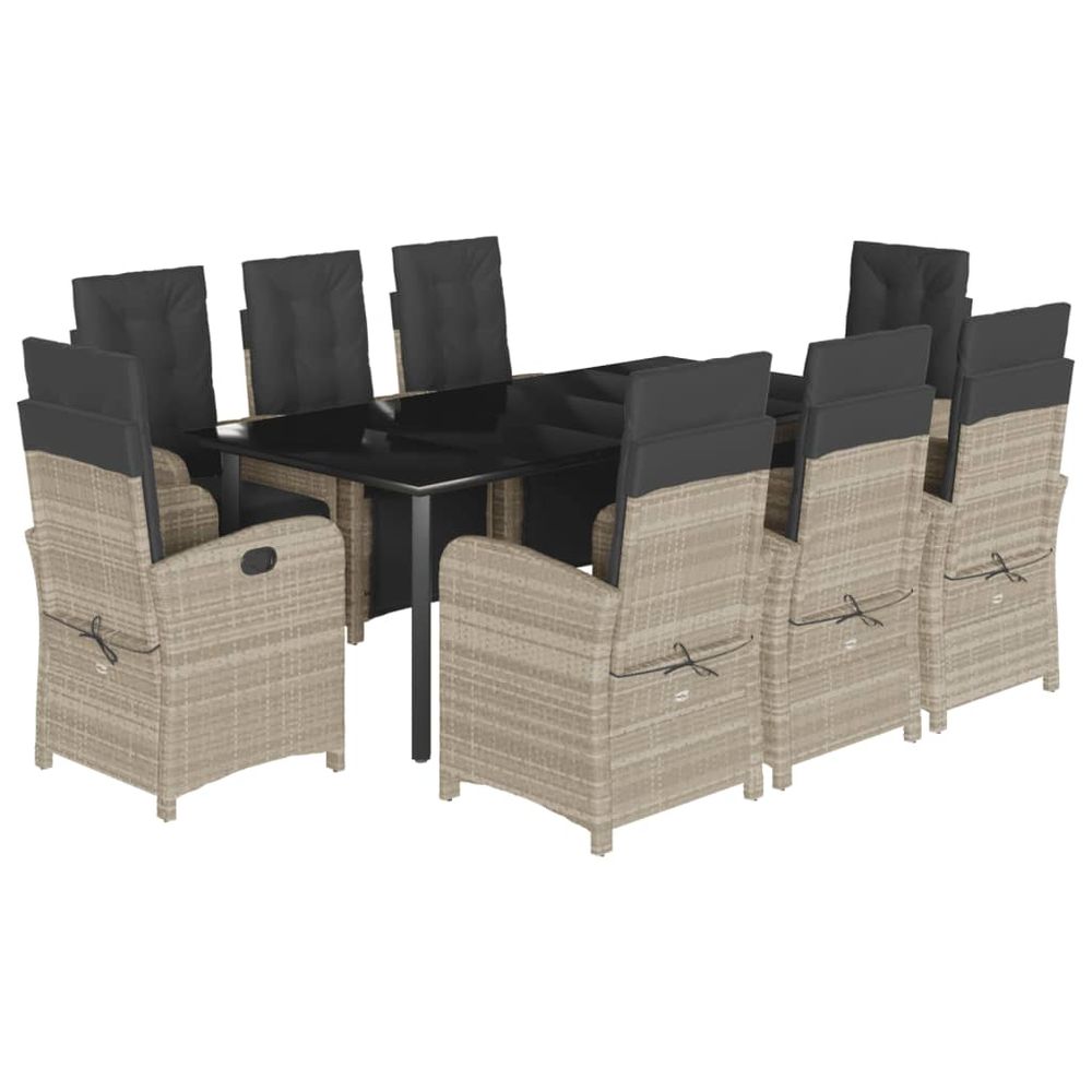 Ensemble à manger de jardin et coussins 9 pcs gris clair rotin