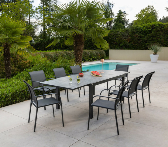 Ensemble table et chaises de jardin - 8 places - gris anthracite - guethariziers ardoise