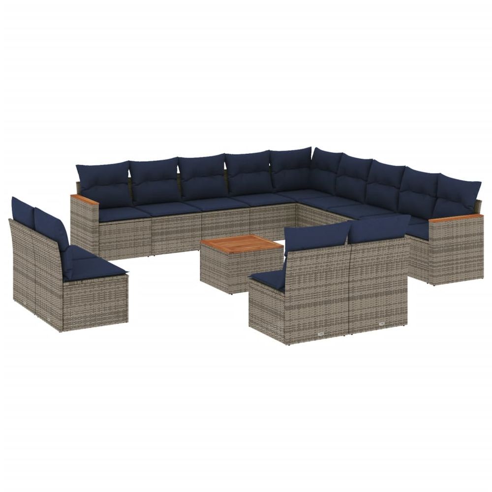 Ensemble de canapé de jardin 14 pcs avec coussins gris