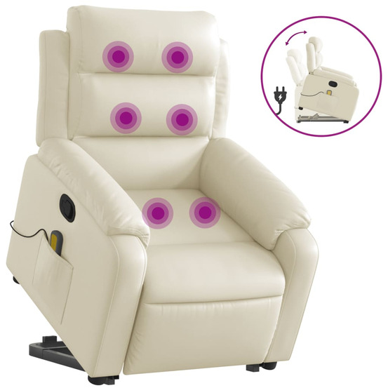 Fauteuil inclinable de massage crème similicuir