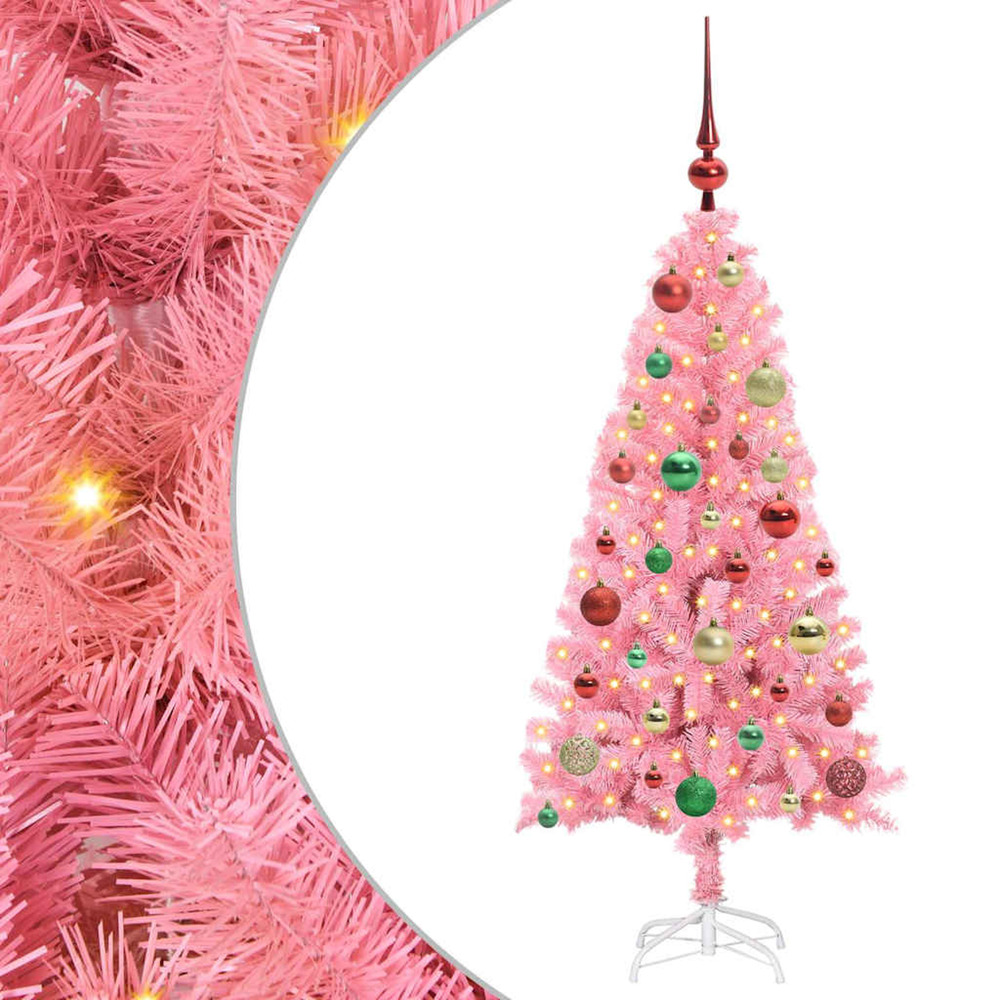 Sapin de noël avec 150 led avec support rose 120 cm pvc