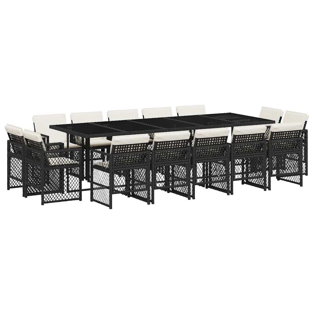 Ensemble à manger de jardin 15 pcs coussins noir résine tressée