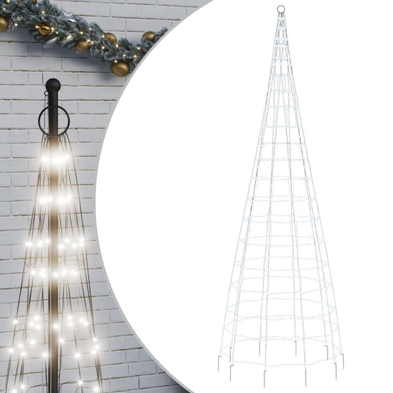 Sapin de noël à led sur mât de drapeau 550 led blanc 300 cm
